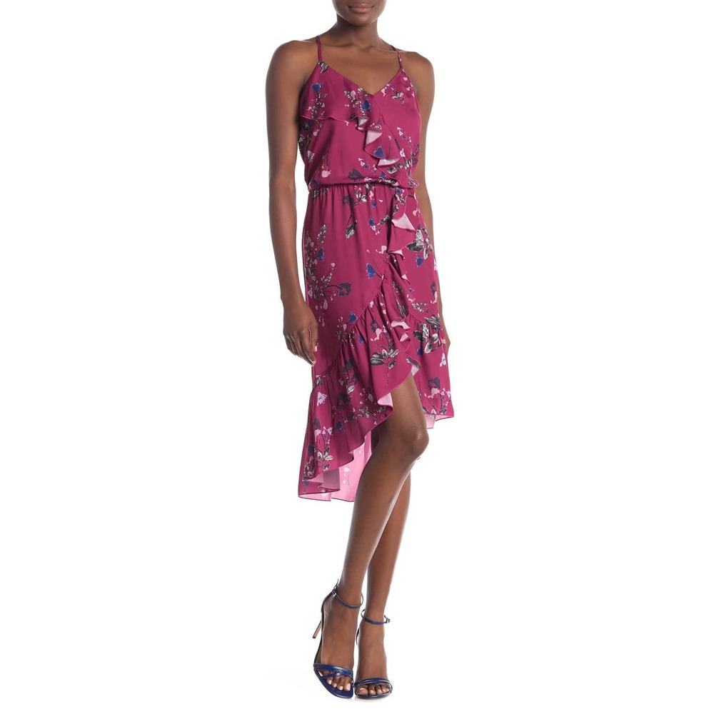 PARKER Floral Ruffled Hi-Lo Midi Dress L